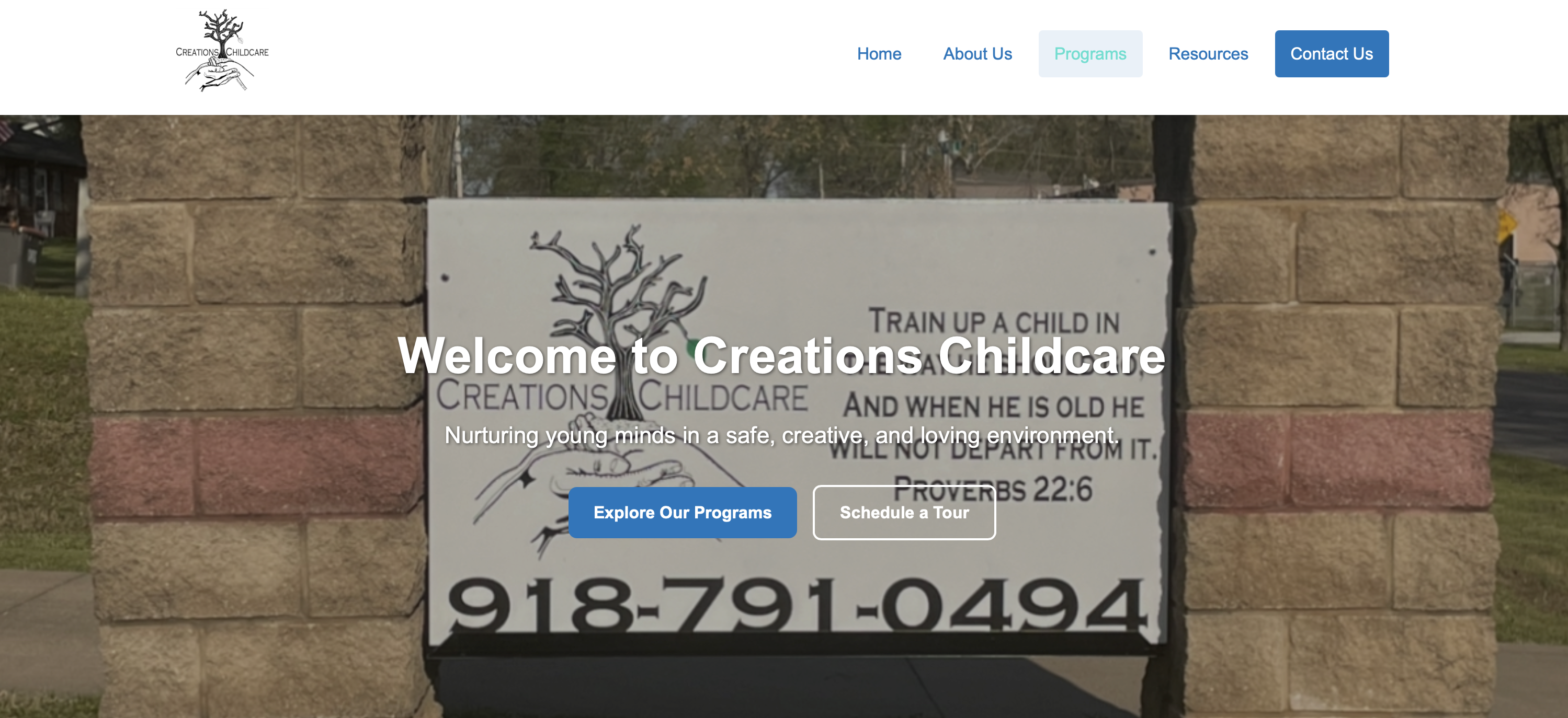 Creations Childcare website — responsive web design for a local childcare in the Four States